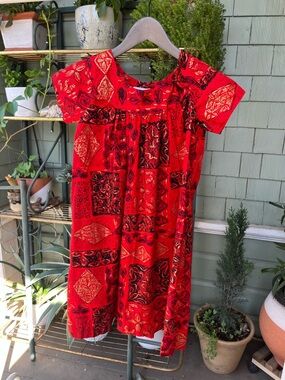 Vintage 1960s authentic Made in Hawaii bright red cotton dress
